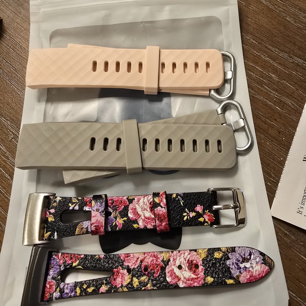 Fit Bit charge 3 bands lot of 3 1 pink, 1 gray & 1 black floral
